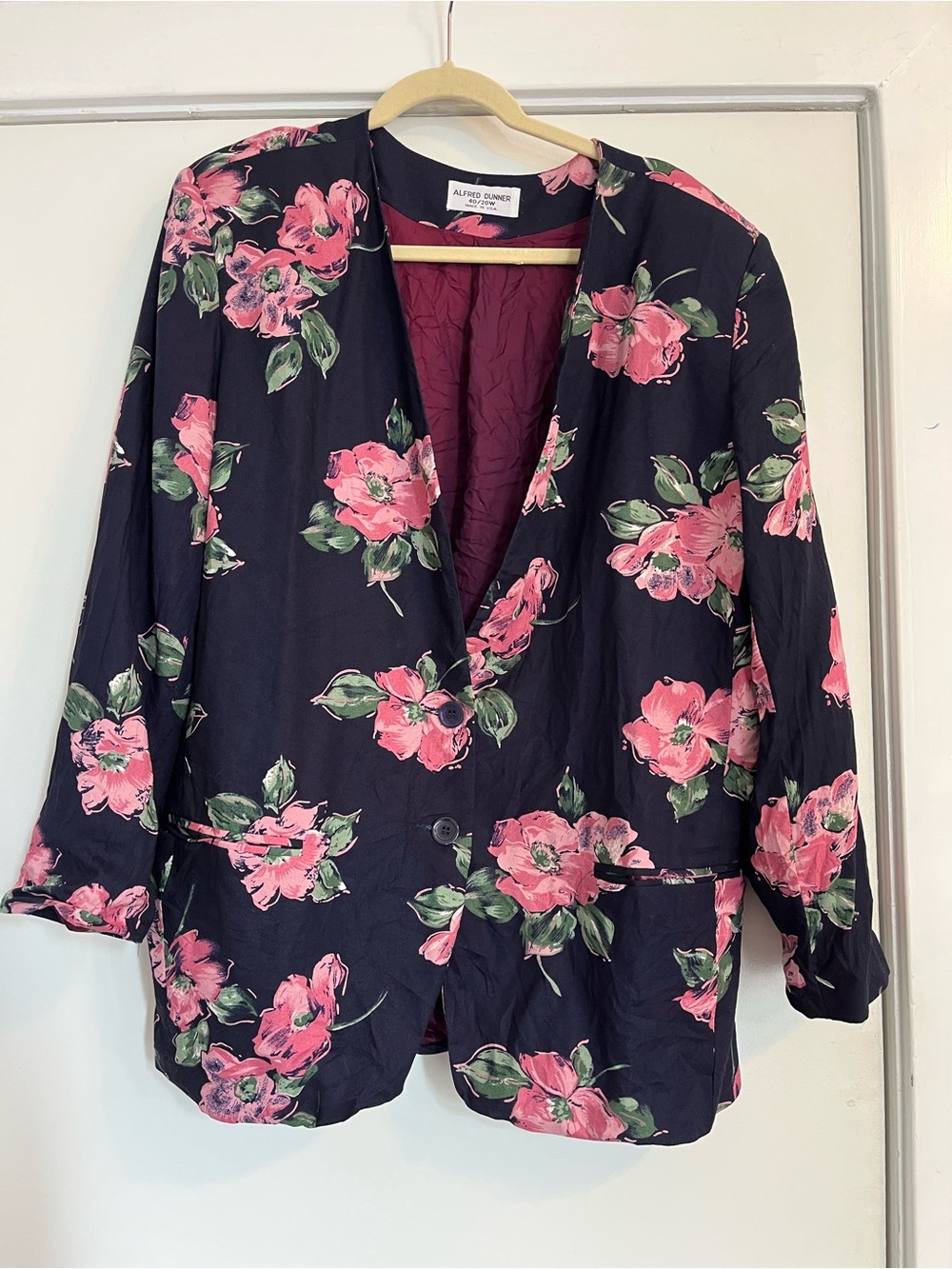 Alfred Dunner Vintage Navy Blue Blazer with Pink Floral Print plus size 20W